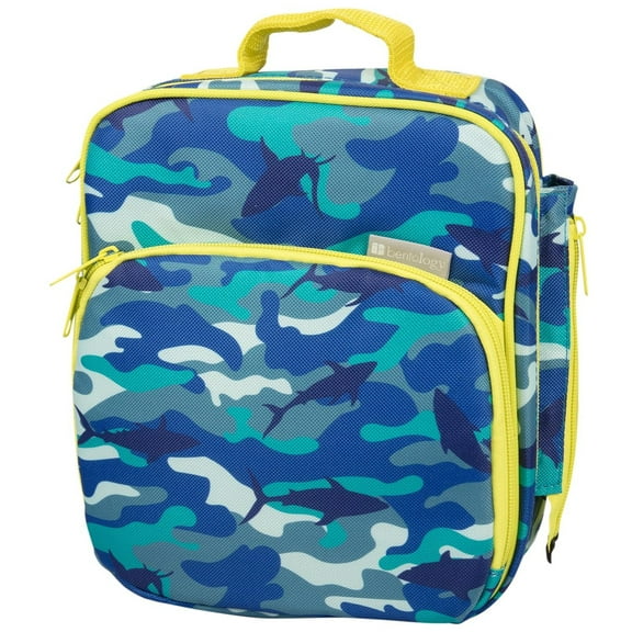 Bentology Insulated Lunch Box w Snack Pocket & Water Bottle Holder-Boys or Kids Blue Camo School Lunchbox Tote Keeps Food Hotter or Colder Longer- Reusable Bag Fits Most Bento Boxes, Ice Packs