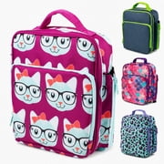Bentology Insulated Lunch Box w Snack Pocket & Water Bottle Holder-Girls or Kids Cat School Lunchbox Tote Keeps Food Hotter or Colder Longer- Reusable