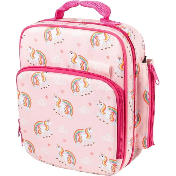 Bentology Insulated Lunch Box w Snack Pocket & Water Bottle Holder-Girls or Kids Unicorn School Lunchbox Tote Keeps Food Hotter or Colder Longer- Reusable Bag Fits Most Bento Boxes, Ice Packs