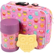 Bentology Kids Lunch Tote Set - Owl - w Reusable Hard Ice Pack & Double-Insulated Food Jar for Drinks or Soups - Hot or Cold Food for Hours - Perfect Lunch Box Kit for Boys & Girls