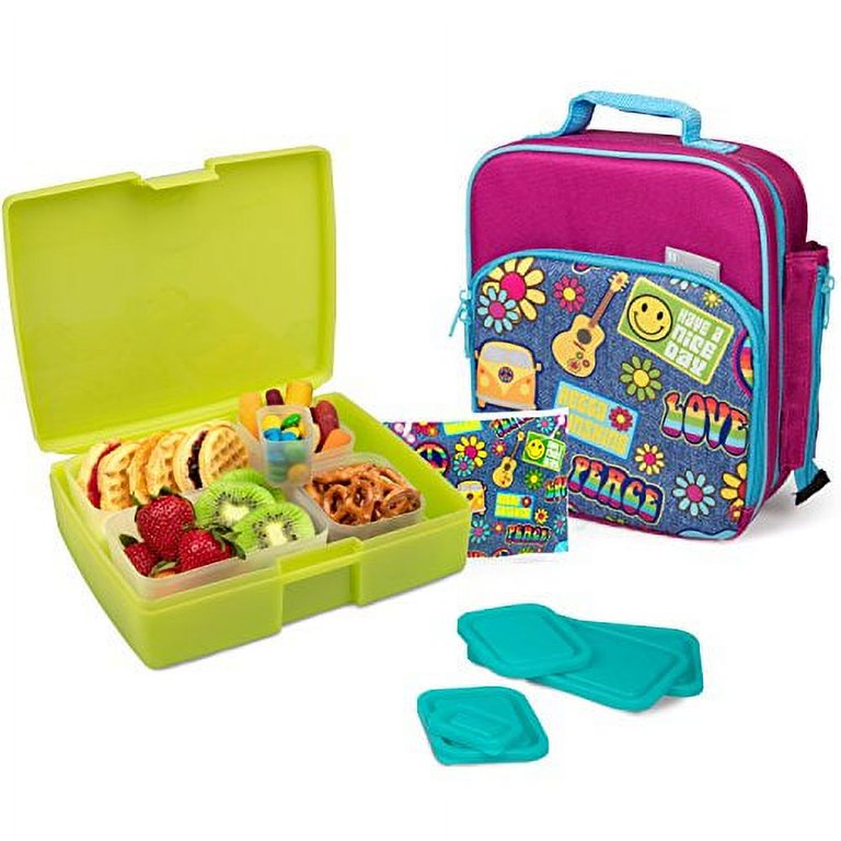 Bentology Lunch Bag and Box Set for Kids - Boys Insulated Lunchbox Tote,  Bento Box, 5 Containers and Ice Pack - 9 Pieces - Fish