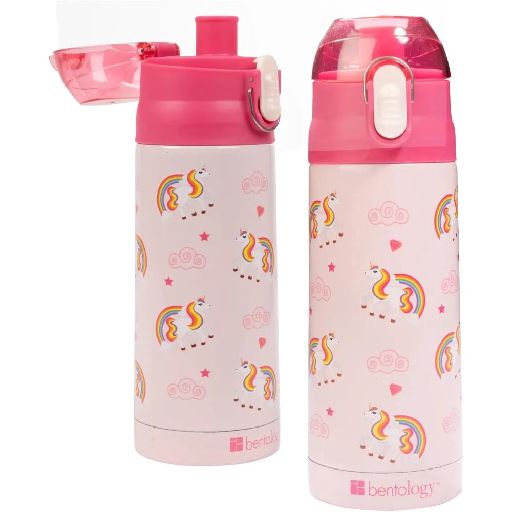Bentology Kids Water Bottle, 13oz, Yellow with Unicorn Design