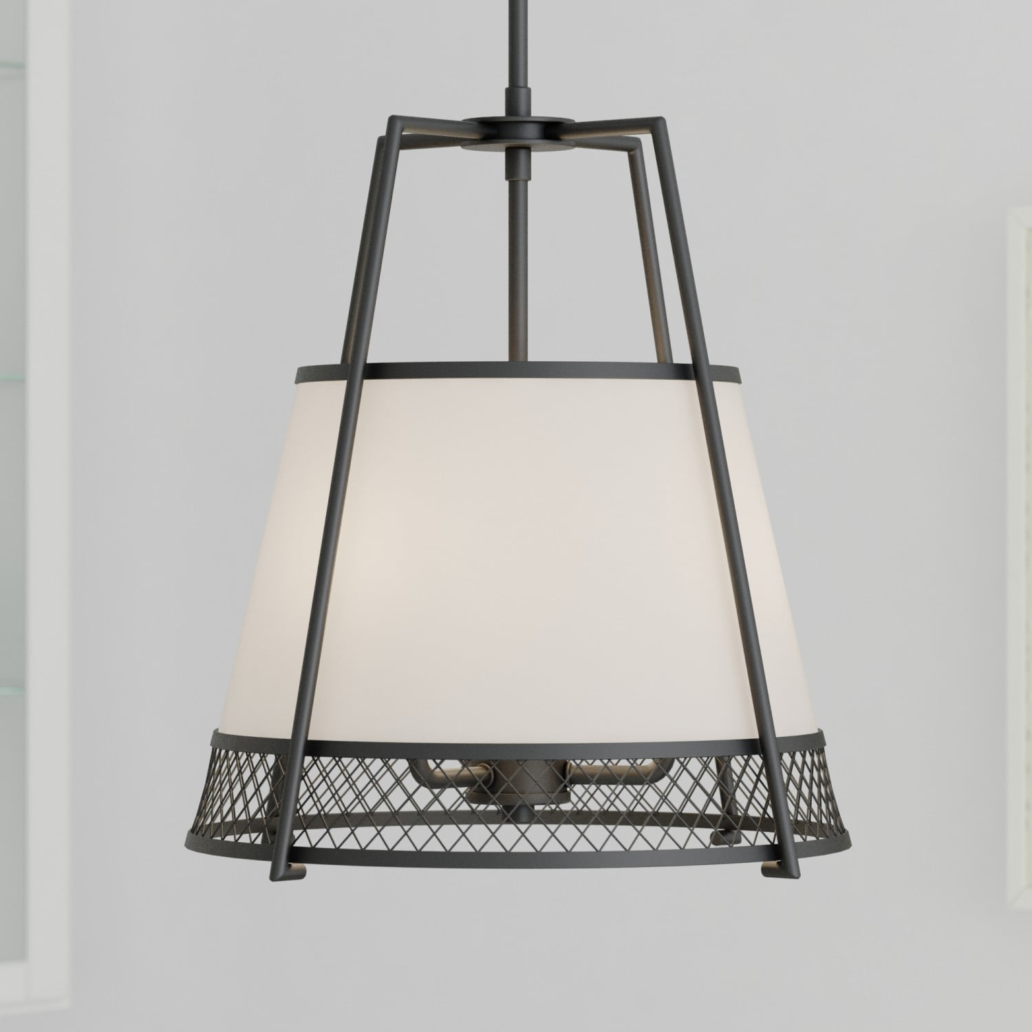 Benton 16.75" Matte Black Industrial Pendant with White Linen Shade
