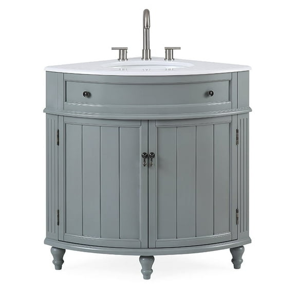 Benton Collection 24" Gray Corner Bathroom Vanity with White Quartz Top