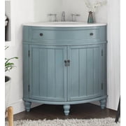 Benton Collection 24" Light Blue Corner Bathroom Vanity with White Quartz Top