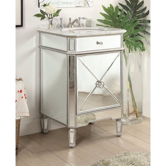 Benton Collection 24" Mirrored Silver Trim Bathroom Vanity with Italian Carrara Top