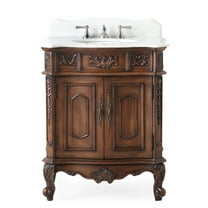 Benton Collection 30" Brown Antique Bathroom Vanity with White Marble Top
