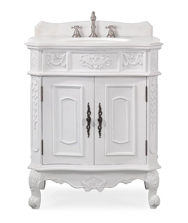 Benton Collection 30" White Antique Bathroom Vanity