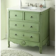 Benton Collection 34" Distressed Green Cottage Bathroom Vanity with White Marble Top