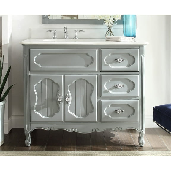 Benton Collection 42" Gray Cottage Bathroom Vanity with White Marble Top
