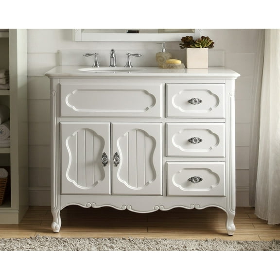 Benton Collection 42" White Cottage Bathroom Vanity with White Marble Top