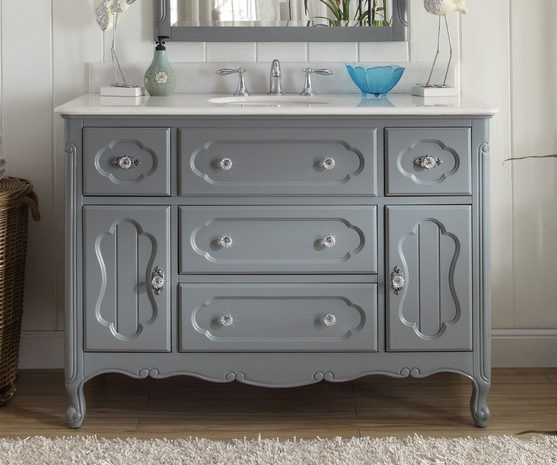 Benton Collection 48" Gray Cottage Bathroom Vanity with White Marble ...