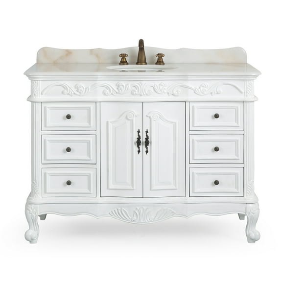 Benton Collection 48" Traditional Antique White Bathroom Vanity with White Marble Top
