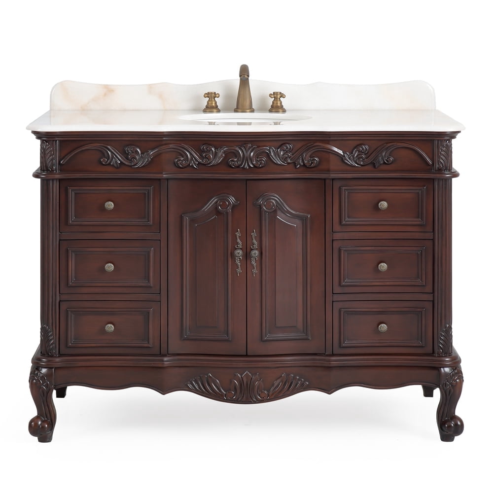 Benton Collection 48" Traditional Cherry Brown Bathroom Vanity with ...