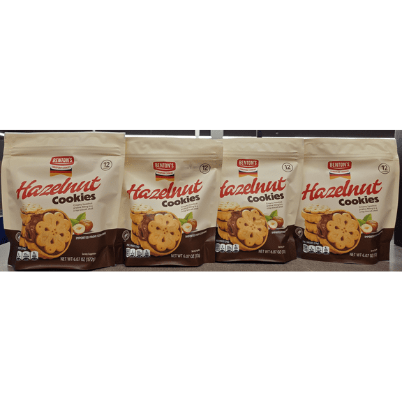 Bentons European Hazelnut Cookies 6.07oz 172g (4 Bags)
