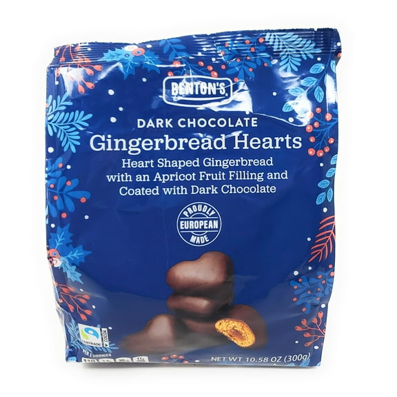 Benton's Heart Shaped Dark Chocolate Covered Gingerbread Hearts with Apricot Fruit Filling 10.58 oz