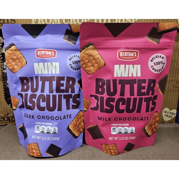 Bentons Mini Butter Biscuits Dark & Milk Chocolate 3.53oz 100g (2 Bags)