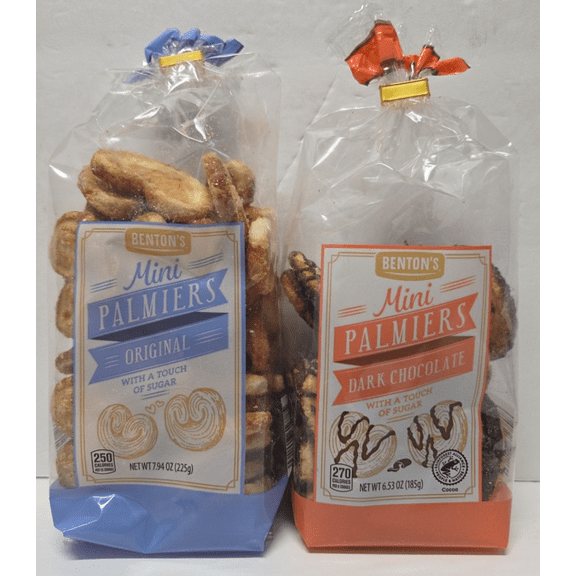 Benton's Mini Palmiers Original & Dark Chocolate with a Touch of Sugar Cookies (2 Bags)