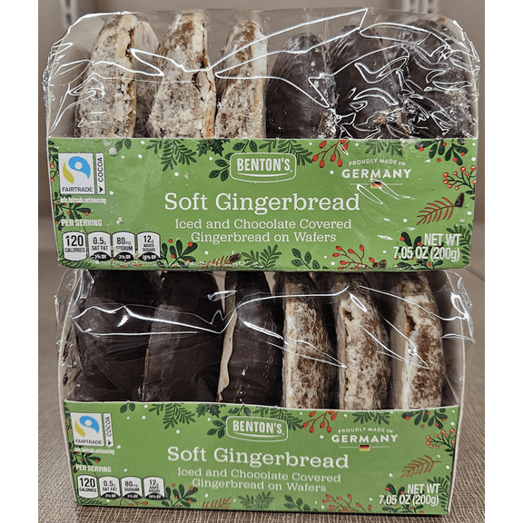 Bentons Soft Gingerbread Iced and Chocolate Covered Gingerbread on Wafers 7.05oz 200g (2 Packs)
