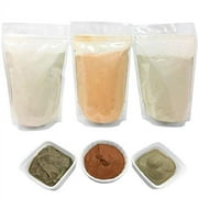 Bentonite (Indian Healing), Moroccan (Red-Rhassoul), and European (French-Green) Clay Powder - 3 multipak/set for making mud masks for skin, hair, face/facials and body