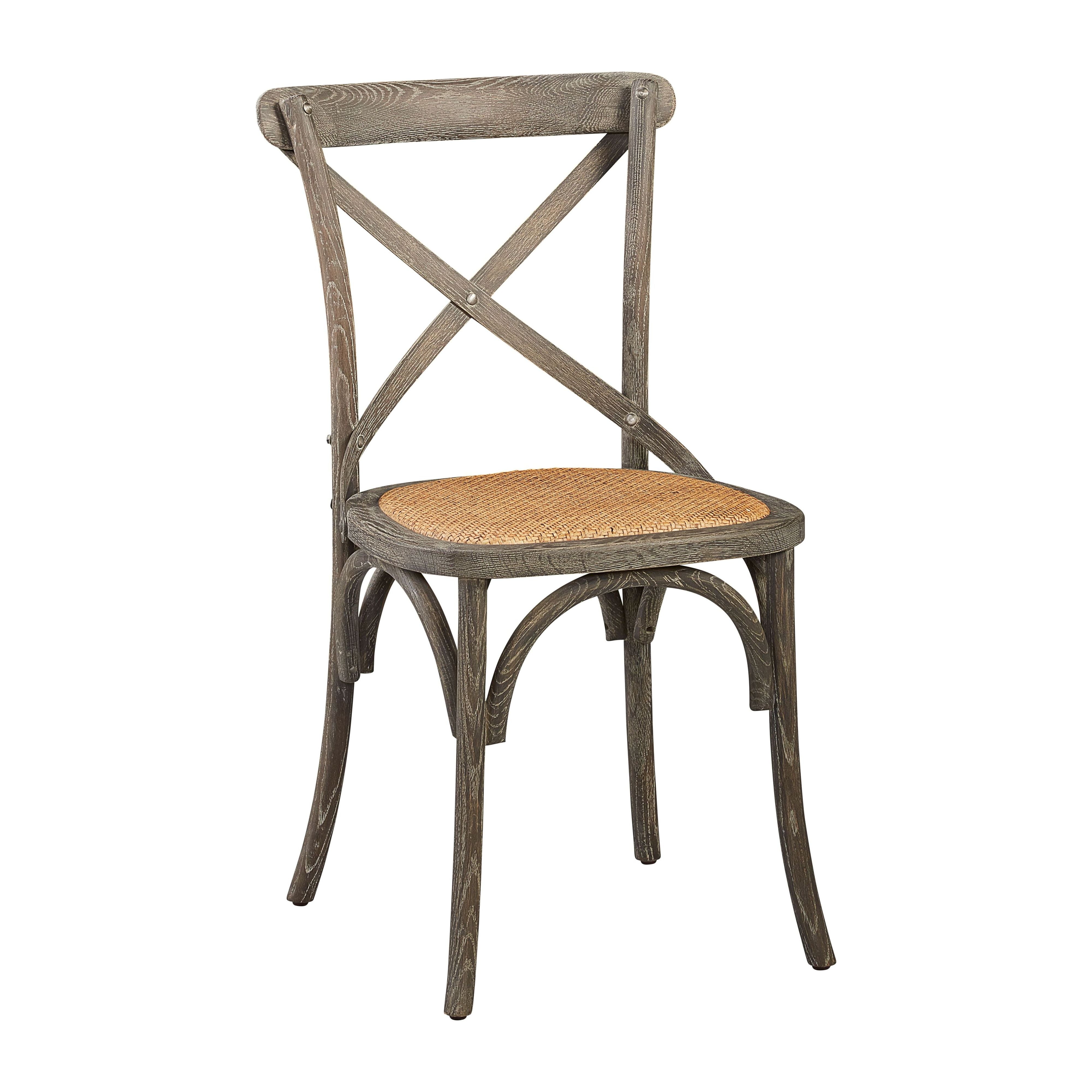 Gray Oak and Cane Cross Back Side Chair