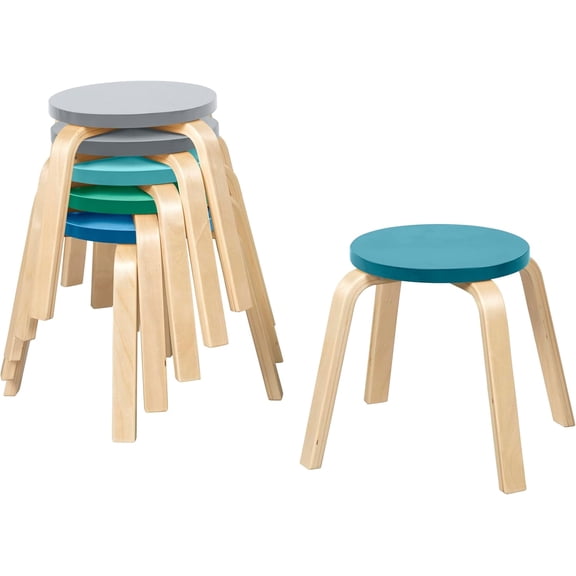 Bentwood Stackable Stool Seating Set, Kids Furniture, Contemporary, 6-Piece