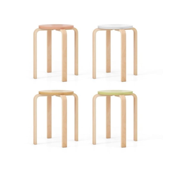 Bentwood Stools Set of 4, Stackable Dining Stools, Multicolor Wood Stools 330lbs Capacity, Birch & Poplar Wood Kitchen Stools for Home, Living Room, Indoor Use