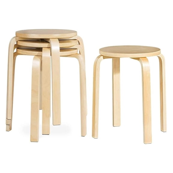 Bentwood Stools Set of 4, 18 Inch Counter Height, Stackable Bar Stools for Kitchen, Dining Room, Classroom, Birch Wood with Felt Pads