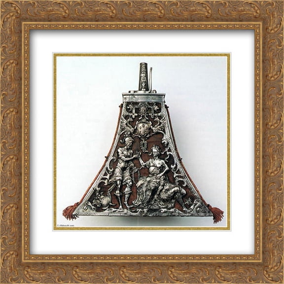 Benvenuto Cellini 2x Matted 20x20 Gold Ornate Framed Art Print 'Gunpowder Case'