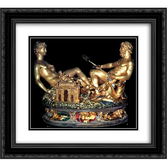 Benvenuto Cellini 2x Matted 22x20 Black Ornate Framed Art Print 'Cellini Salt Cellar'