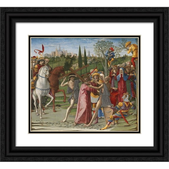 Benvenuto di Giovanni 17x15 Black Ornate Wood Framed Double Matted Museum Art Print Titled - Christ Carrying the Cross (Probably 1491)