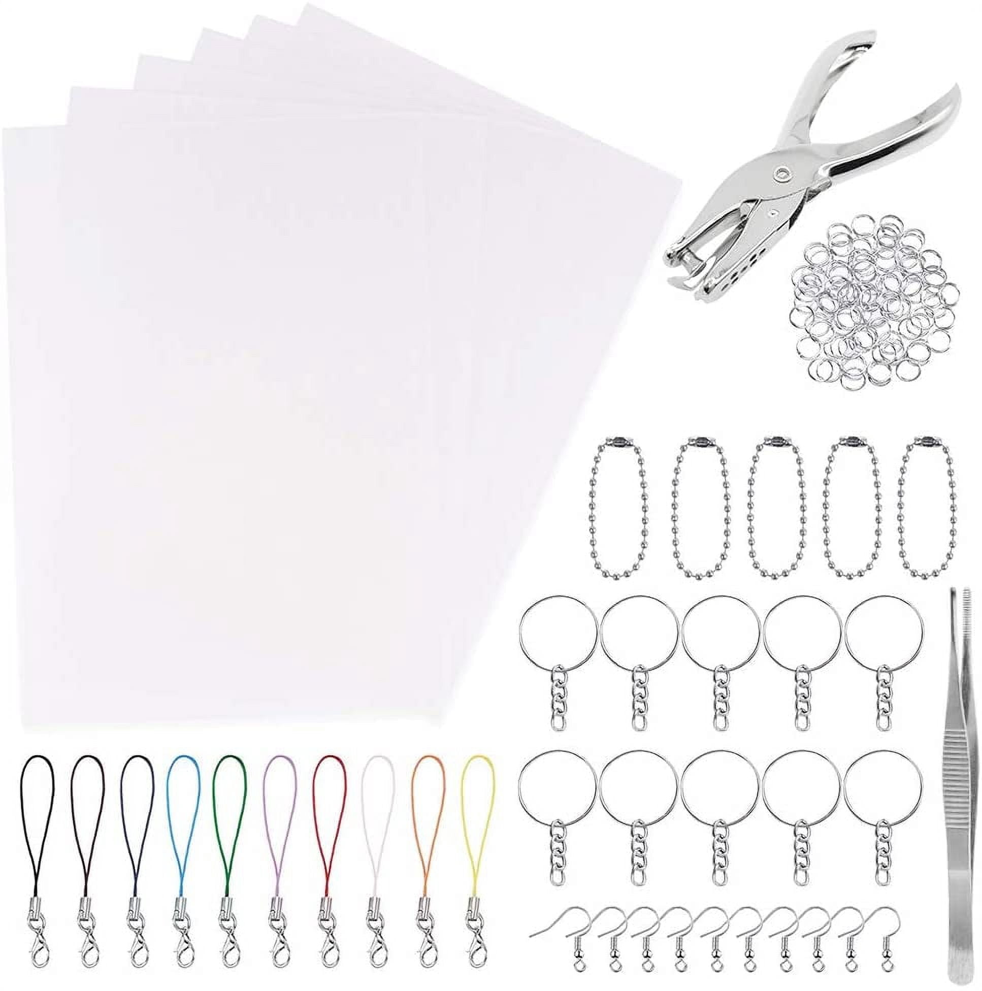 Benvo 157 Pcs Heat Shrink Plastic Sheet Kit - DIY Shrinky Art Film With Keychains, Ear Hooks & Tools