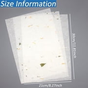 Benvo 50 Sheets A4 Natural Mulberry Paper Visible Leaves Fiber Rice Paper Printable Decoupage Tissue Paper Sheets for Writing, Painting, Card Making, DIY Crafts8.3x11.7in, Semi Transparent Off W