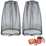 Benvo Mosquito Head Net Mesh, Face Neck Fly Netting Hood from Bugs Gnats Noseeums Screen Net for Any Outdoor Lover- with Carry Bags Fits Most Sizes of Hats Caps (2pcs, Black, Updated Big Net)