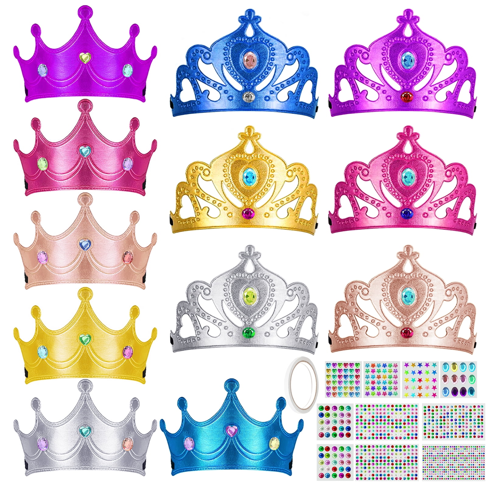 Benvo 12pcs DIY Foam Tiaras Crowns Set Bulk for Kids, Adults Gem