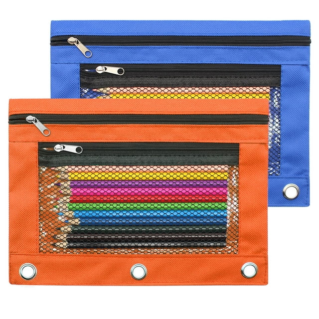 Benvo Pencil Pouch 3 Ring Binder Pouch Zippered Pencil Case Canvas Pencil Bag with 2