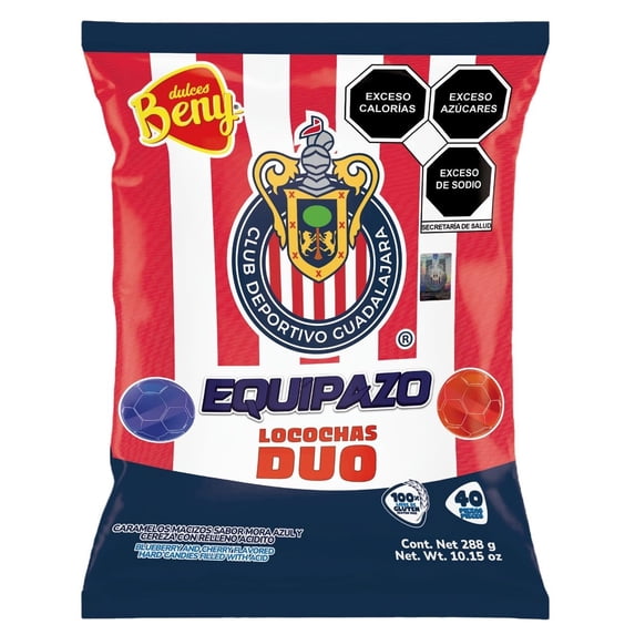 Beny Club Deportivo Guadalajara Equipazo Hard Candy with Sour Powder Center 1lb 0.93oz Bag