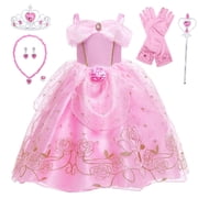 Benylion Girls Pink Princess Costumes for Halloween Party Fancy Dress up with Accessories for 4-5 Years