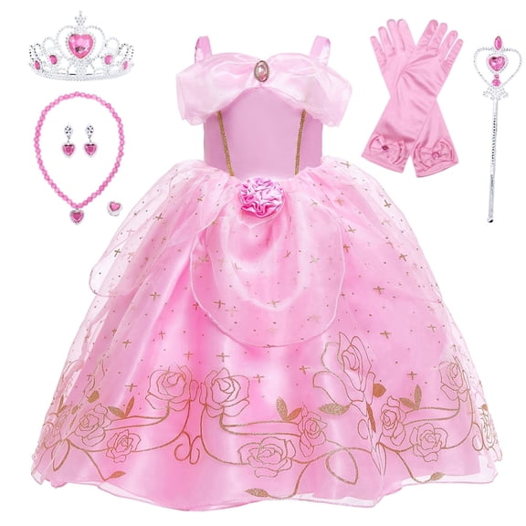 Benylion Girls Pink Princess Costumes for Halloween Party Fancy Dress up with Accessories for 4-5 Years