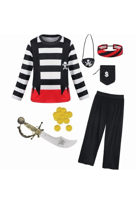 Boys Pirate Costume Toddler Kids Pirate Costume Accessories for 5-6T Theme Party Cosplay Halloween Dress Up Outfits Set