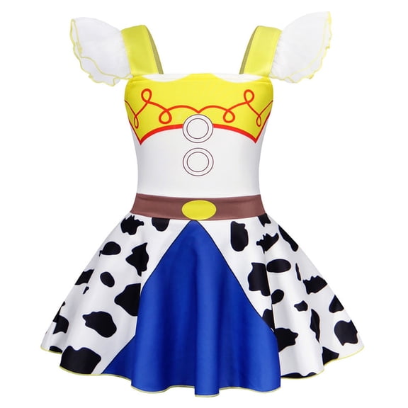 Benylion Cowgirl Costume for Girls Western Dress Up Outfit for Halloween Cosplsy Party Princess Dress Ruffle Sleeve Clothes for 4-5 Years