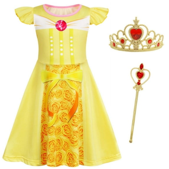 Benylion Princess Dresses Halloween Costume for 5-6 years Girls Cosplay Birthday Party Dress up with Crown & Scepter