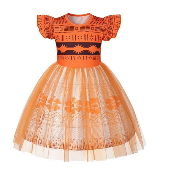 Benylion Girls Adventure Princess Dresses Moana Toddler Kids Costume Short Flutter Sleeve Tulle Dress up Cosplay Theme Party Outfit for 7-8 Years