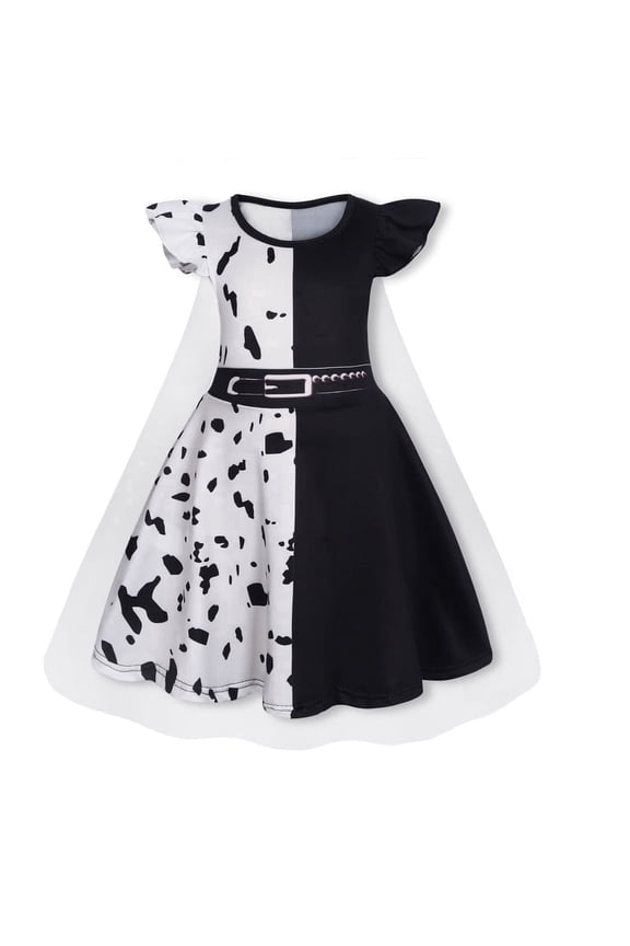 Toddler Black and white dress costume for Girls Halloween Fancy Dress up Outfit Dalmatian Dog Cosplay Dress With Cape for 2-3 Years
