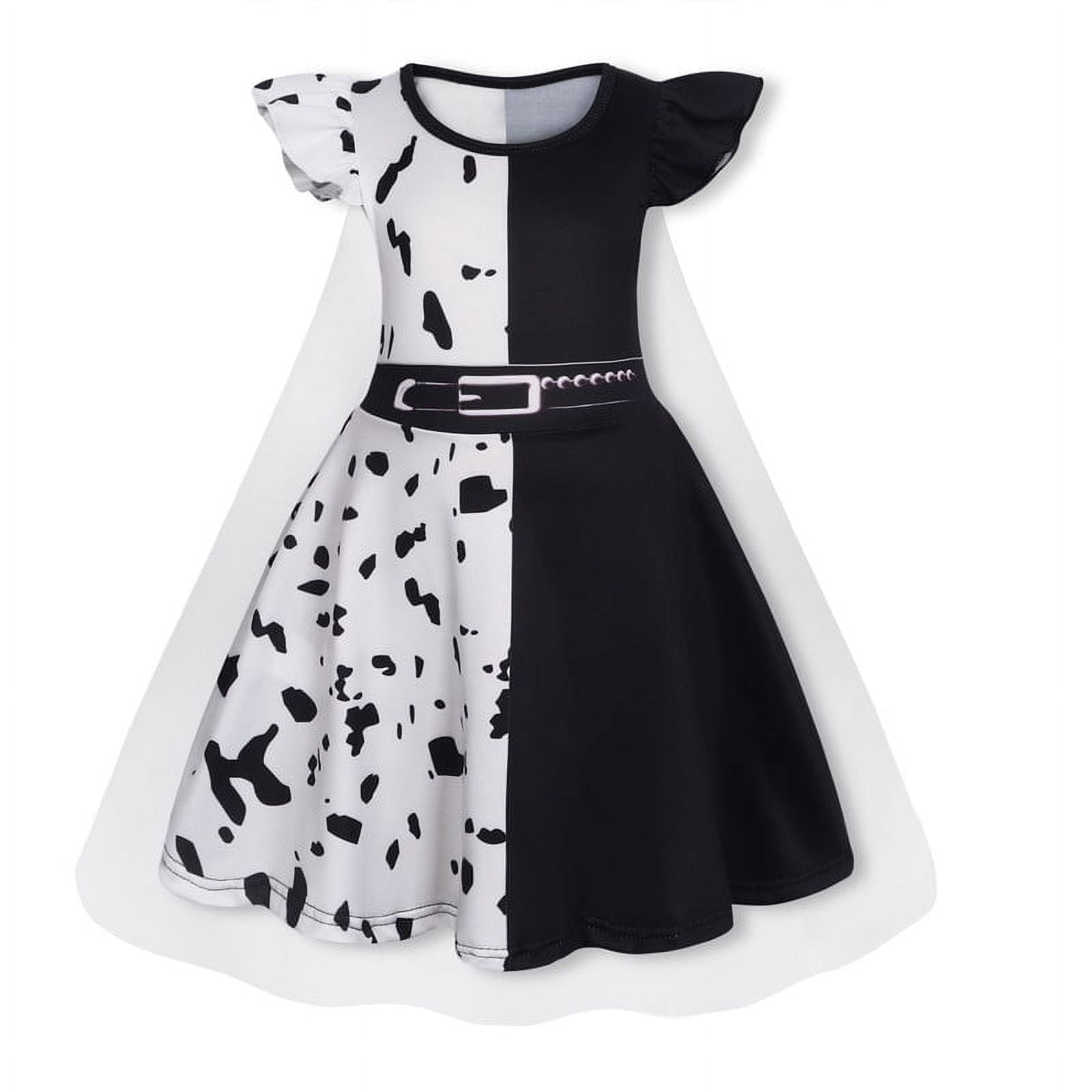 Benylion Cruella dress Girls Black and White Spotted Devil Wind Halloween  Costume Gorgeous Transformation Outfit for 5-6 Years - Walmart.com, image size:1600x1600