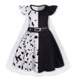 thumbnail image 1 of Benylion Cruella dress Girls Black and White Spotted Devil Wind Halloween Costume Gorgeous Transformation Outfit for 9-10 Years, 1 of 6