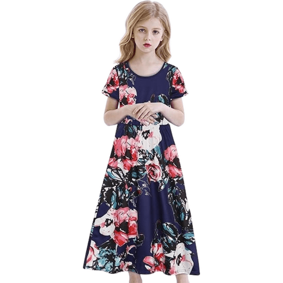 Benylion Tween Girls Dresses for Holiday Playwear Casual Boho Floral Print Junior Dresses for Teen Girls Pajama Dresses 11-12Years