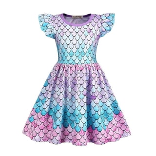 Benylion Little Girls Dresses Mermaid Summer Sundresses Toddler Halloween Princess Costume Ruffled Sleeve Casual Summer Party Beach Dress for 5-6 Years