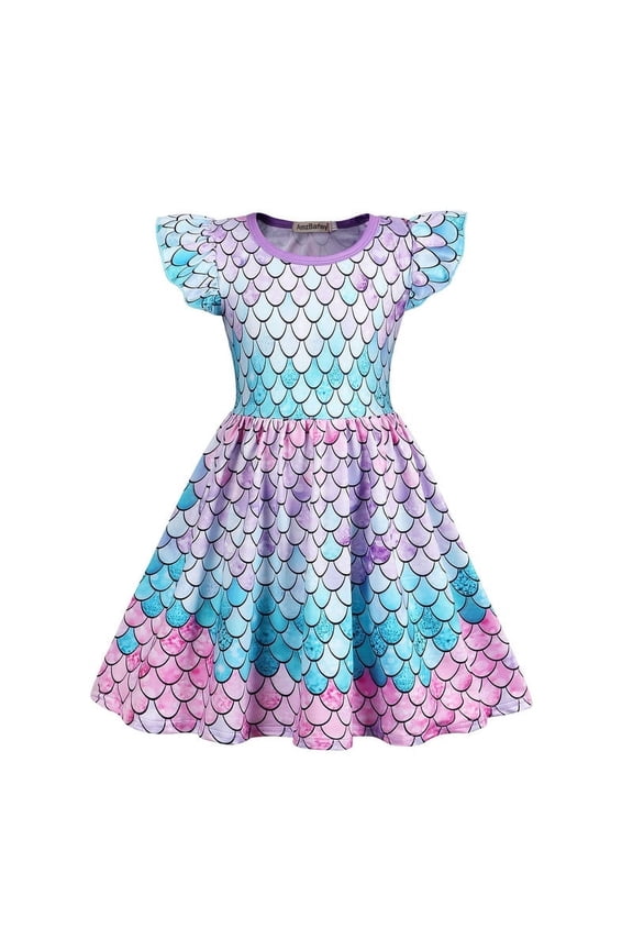 Girls Dresses Mermaid Summer Sundresses Toddler Kids Short Sleeve Casual Skirt Spinning Swing Skirt Set for 5-6 years