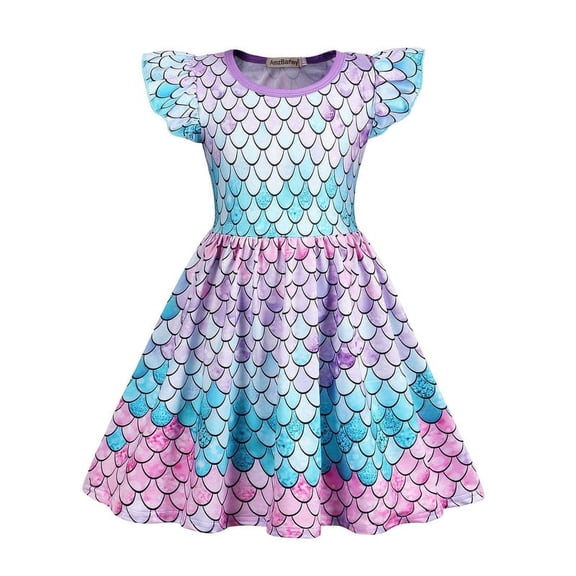 Benylion Girls Dresses Mermaid Summer Sundresses Toddler Kids Short Sleeve Casual Skirt Spinning Swing Skirt Set for 5-6 Years